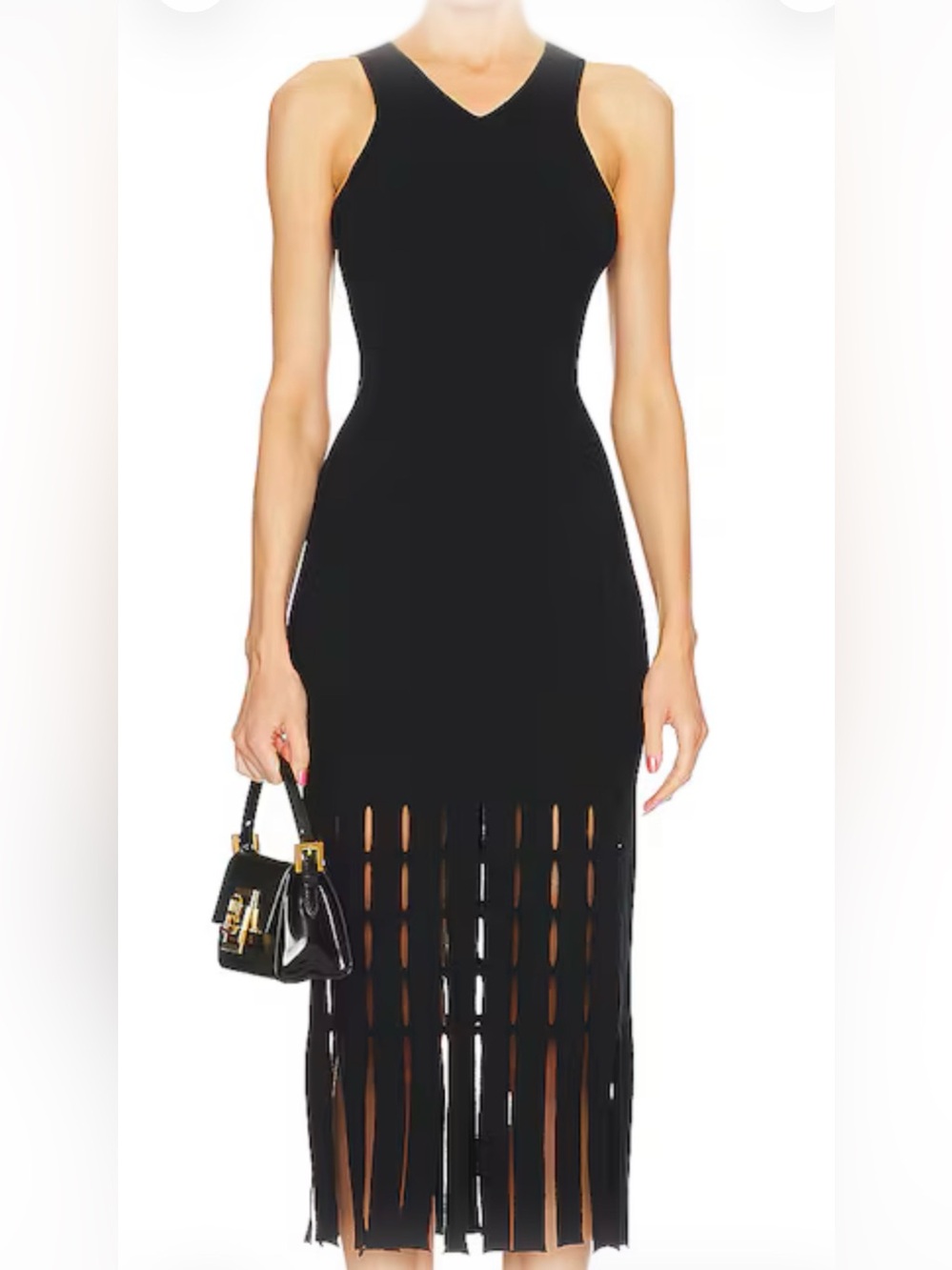 Rails Black Sleeveless Fringe-Hem Maxi Dress